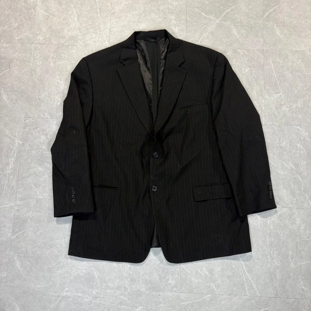 Haggar Mens Black Pinstripe Two Button Blazer Suit Jacket Formal Business